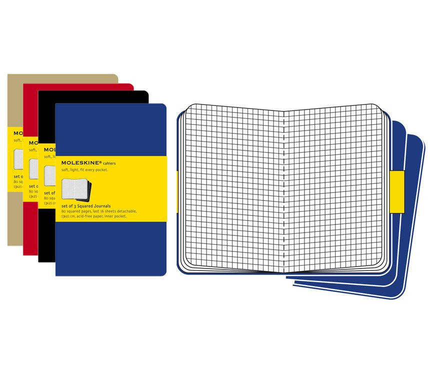 Premium Moleskine Squared Cahier Journal Set of 3 - Lined Notebooks for Writing, Sketching & Note Taking - Perfect for Students, Artists & Professionals - Durable Kraft Paper Cover