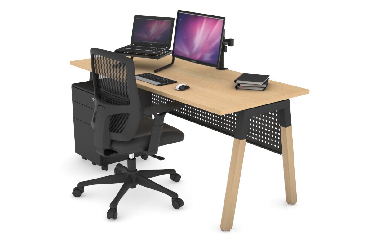 Quadro A Legs Office Desk with Wooden Legs & Cross Beam - 1800L x 700W - Perfect for Home Office, Study Room & Workspace