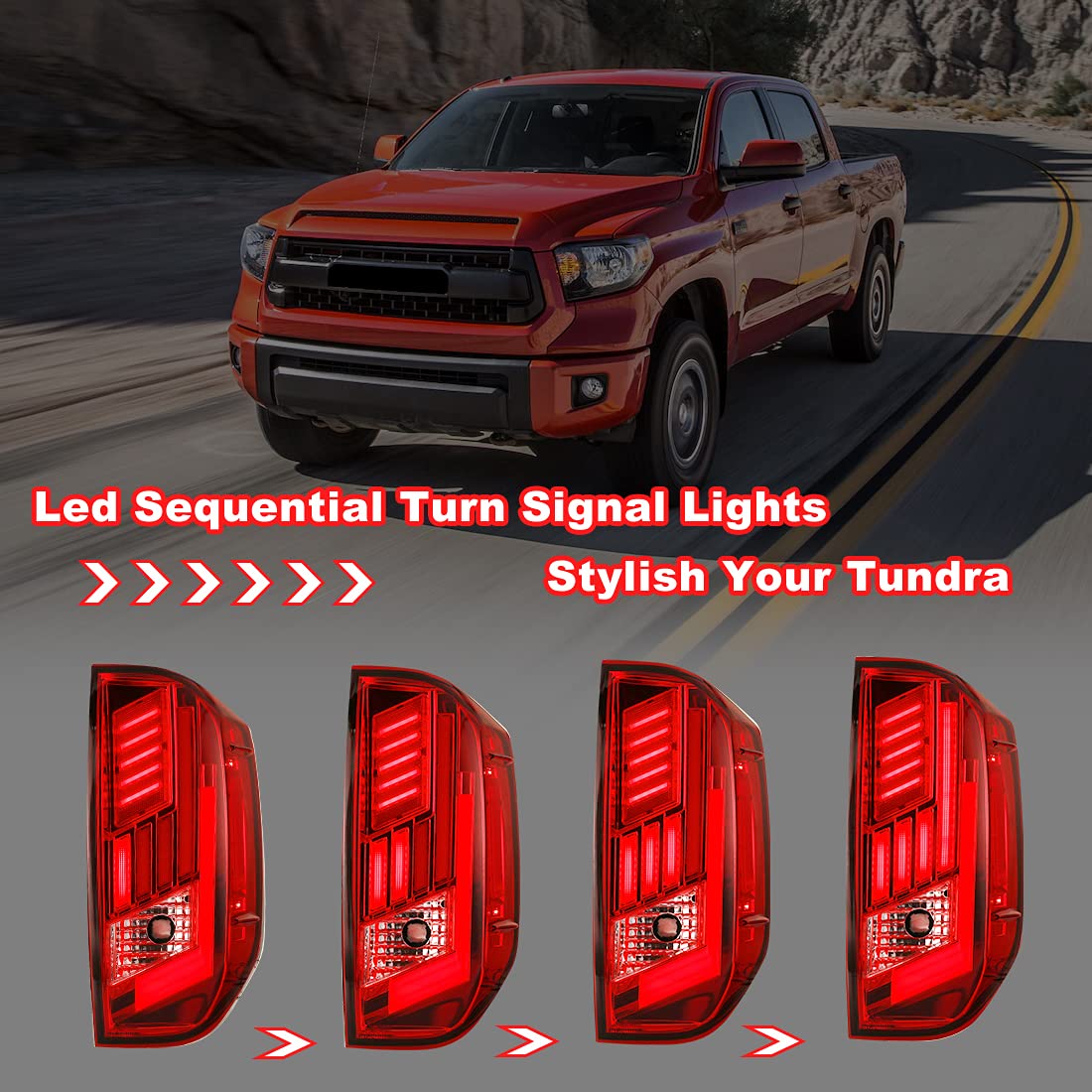 Nixon Offroad LED Tail Lights for 2014-2021 Toyota Tundra - Sequential Turn Signals, Brake Lights & DRL - Red Lens (Pair) - Upgrade Your Pickup's Style & Safety for Night Driving & Off-Road Adventures