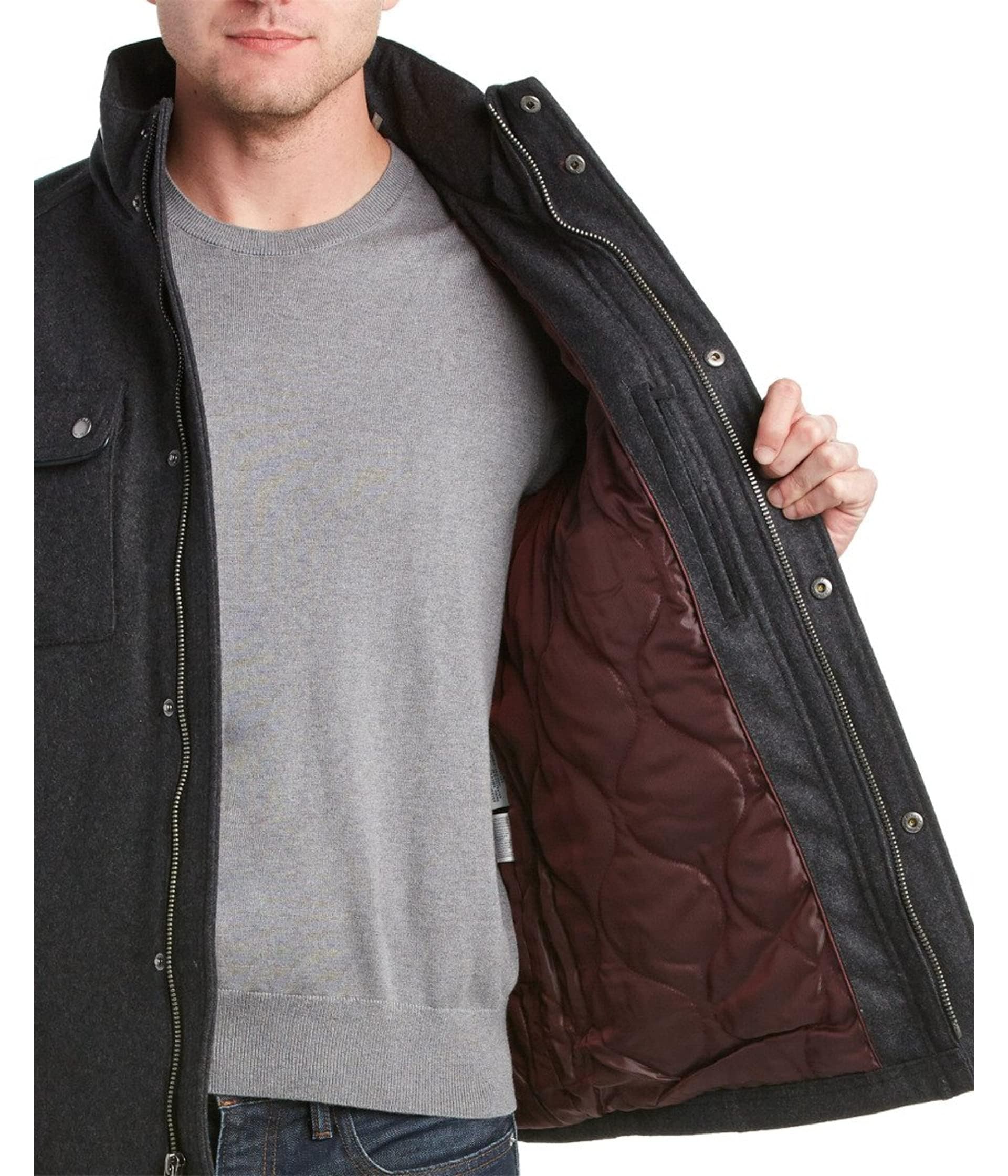 Cole Haan Men's Wool Melton Stand Collar Jacket with Patch Pockets - Winter Coat for Business Casual & Outdoor Activities