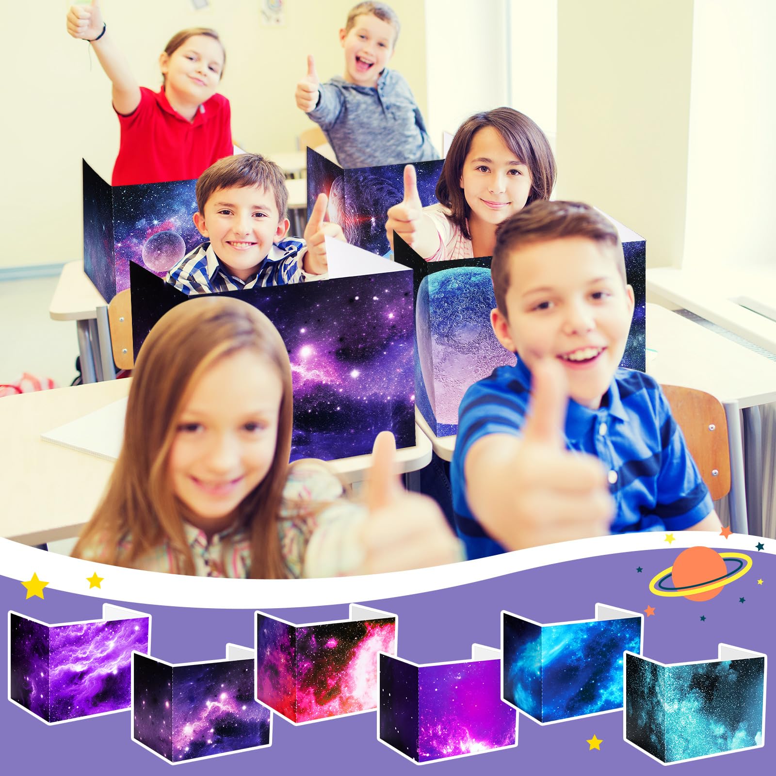SATINIOR 12-Pack Classroom Privacy Folders & Desk Dividers - Bulk Privacy Boards for Students & Teachers (12 Styles, Starry Sky Design) - Perfect for Testing, Study Sessions & Focused Learning Environments