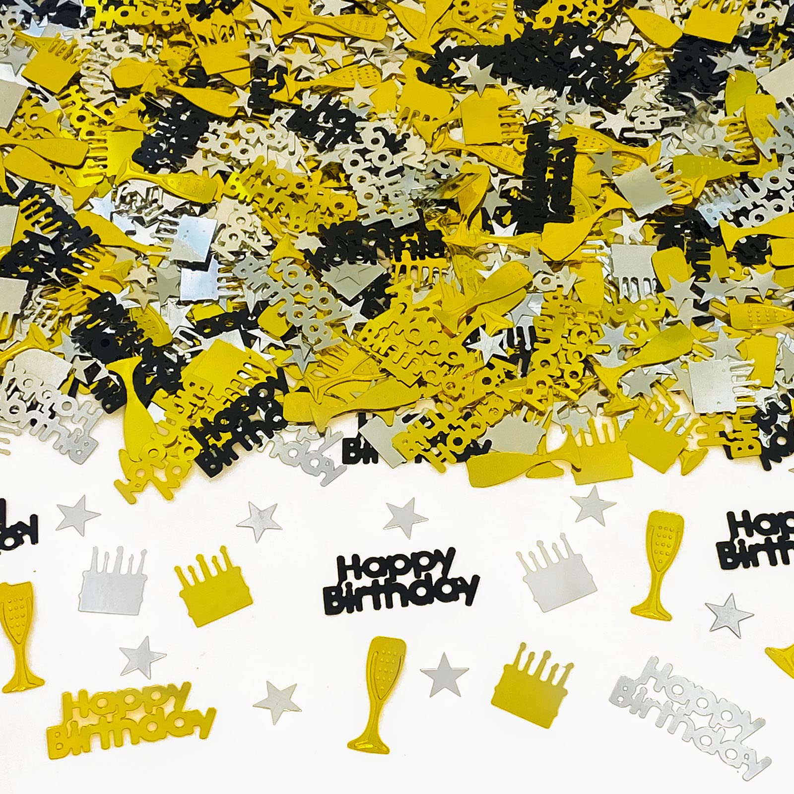 1200pcs Gold Silver Black Birthday Confetti for Party Decorations - Perfect for Birthday Celebrations, Baby Showers & Special Events