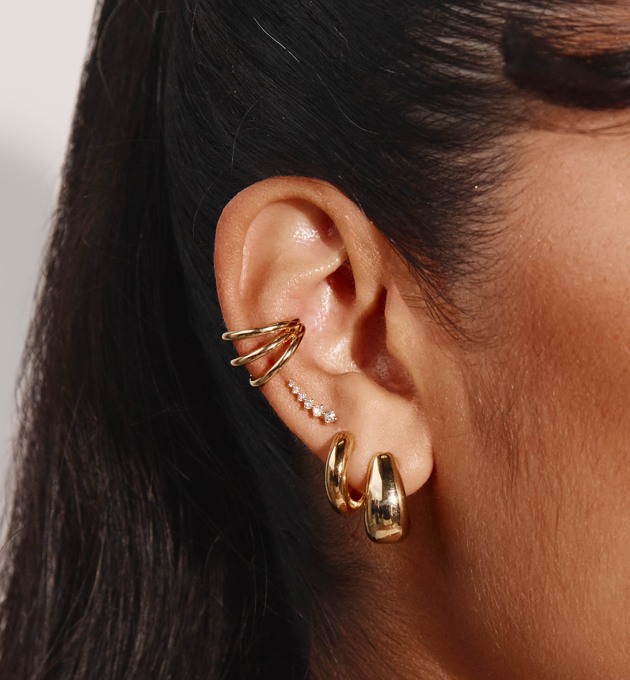 Gold Triple Band Single Ear Cuff - Elegant Cartilage Earring for Women - Perfect for Parties, Weddings & Everyday Wear