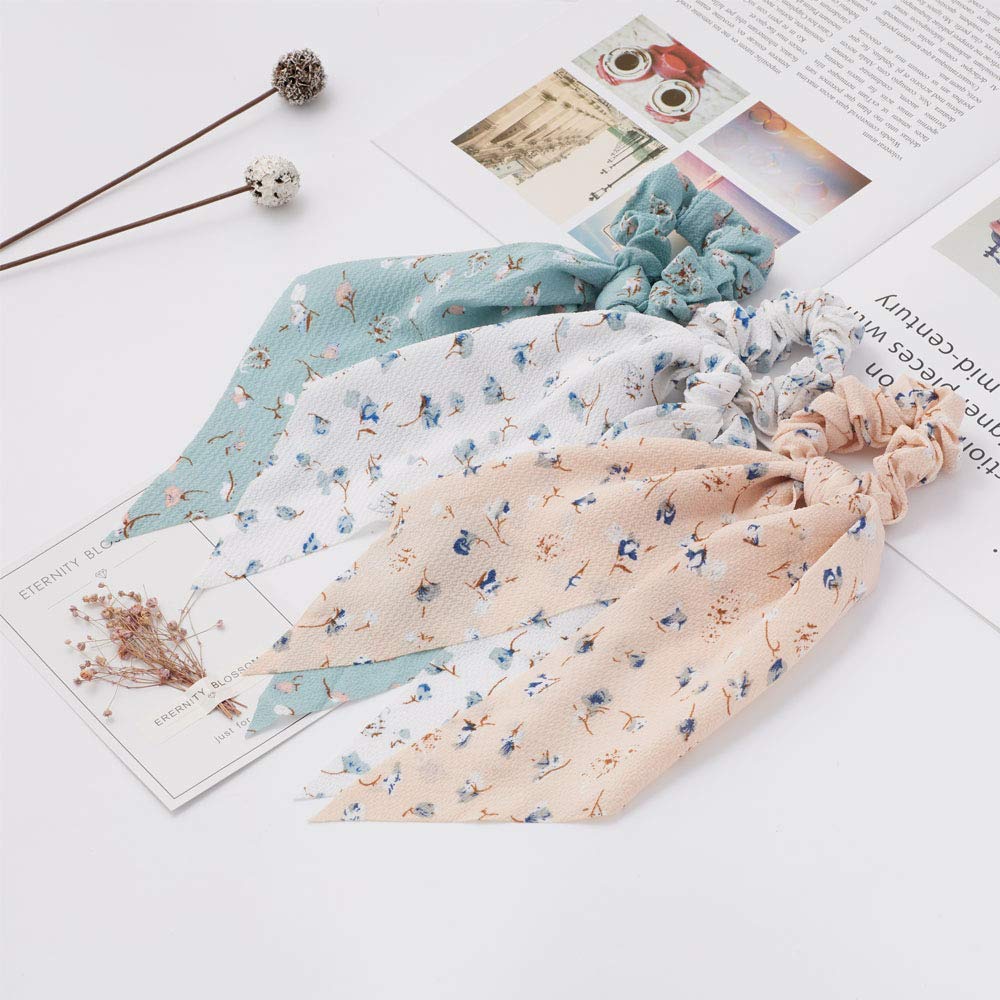 World Zone Enterprises Women & Girls Chiffon Floral Hair Scarf & Scrunchies Set - 12 Pcs Soft Hair Accessories for Ponytail, Bun & Headband Styling - Perfect for Weddings, Parties & Everyday Fashion