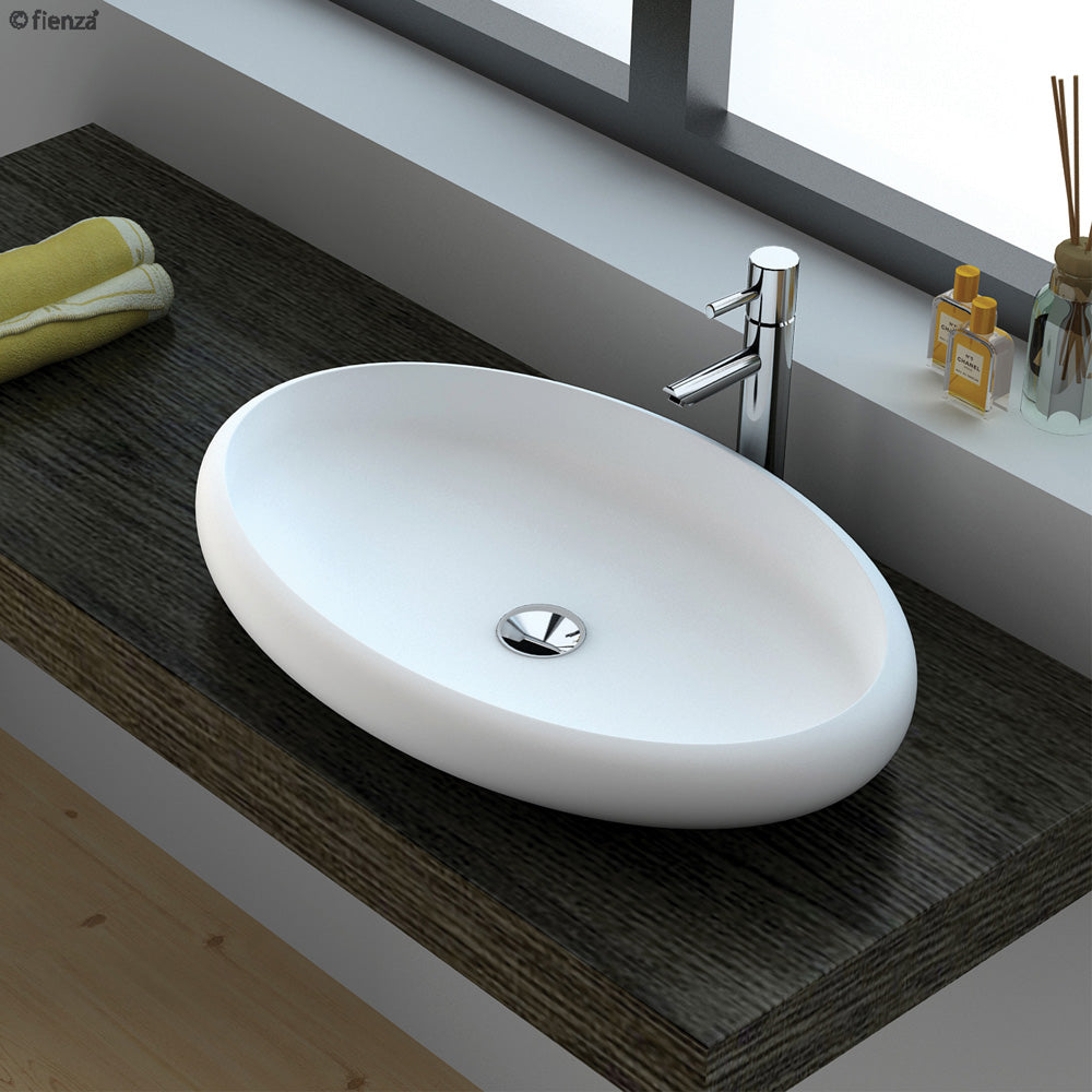 Fienza CSB088 Antonia Cast Stone Solid Surface Bathroom Sink Basin, Matte White - Perfect for Modern Vanities and Powder Rooms