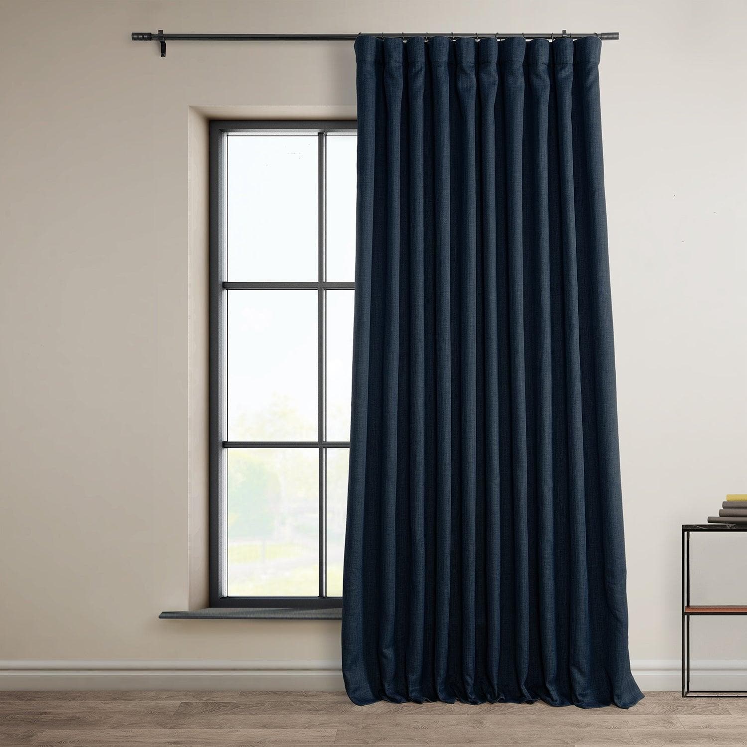 Nightfall Navy Extra Wide Textured Faux Linen Blackout Curtains for Bedroom - Thermal Insulated Window Drapes for Living Room & Nursery