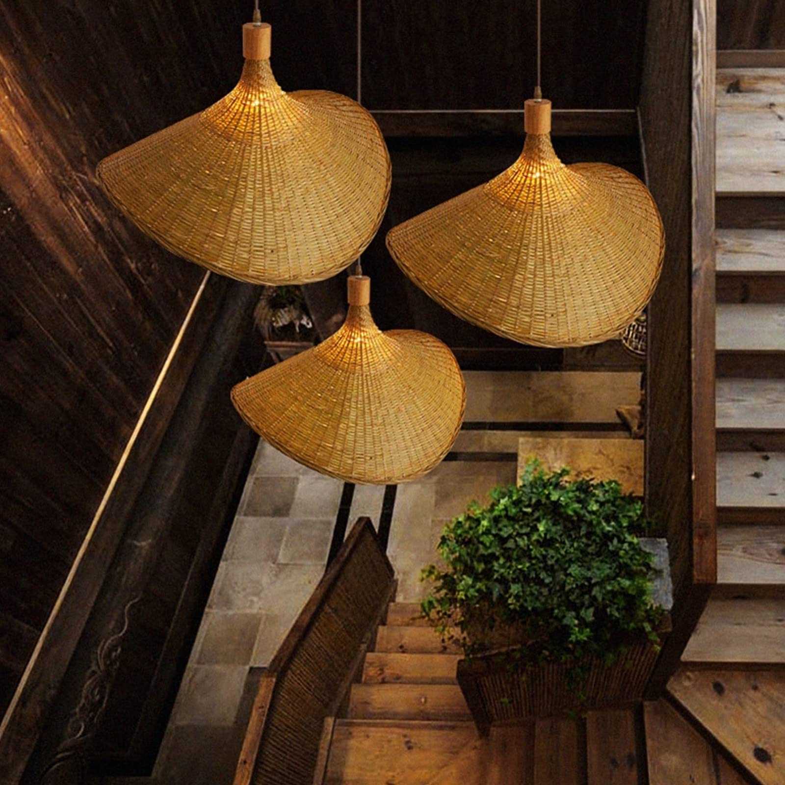 Bamboo Pendant Lighting Fixtures - Adjustable Hanging Bird Nest Lamp Shade with Natural Rattan Design for Living Room, Dining Room & Bar | Modern Ceiling Light for Home Decor & Cozy Ambiance