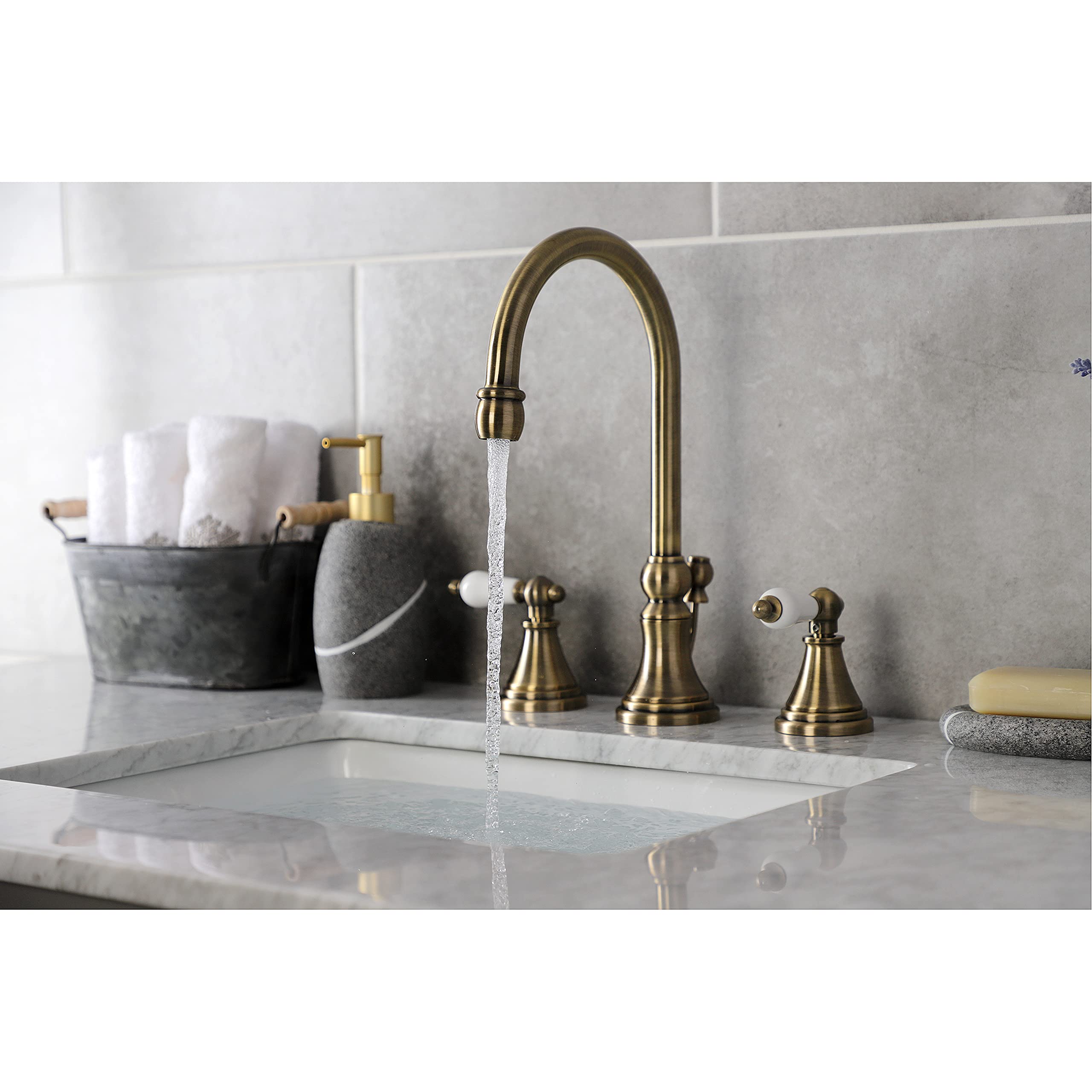 Kingston Brass KS2983PL Governor Widespread Bathroom Faucet - 13.88 x 6.31 x 11.5 Inches, Antique Brass Finish - Perfect for Vintage Style Bathrooms and Powder Rooms