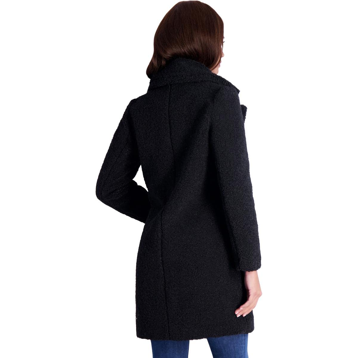 French Connection Women's Faux Shearling Teddy Lapel Midi Coat - Warm Winter Jacket for Casual Outings & Date Nights