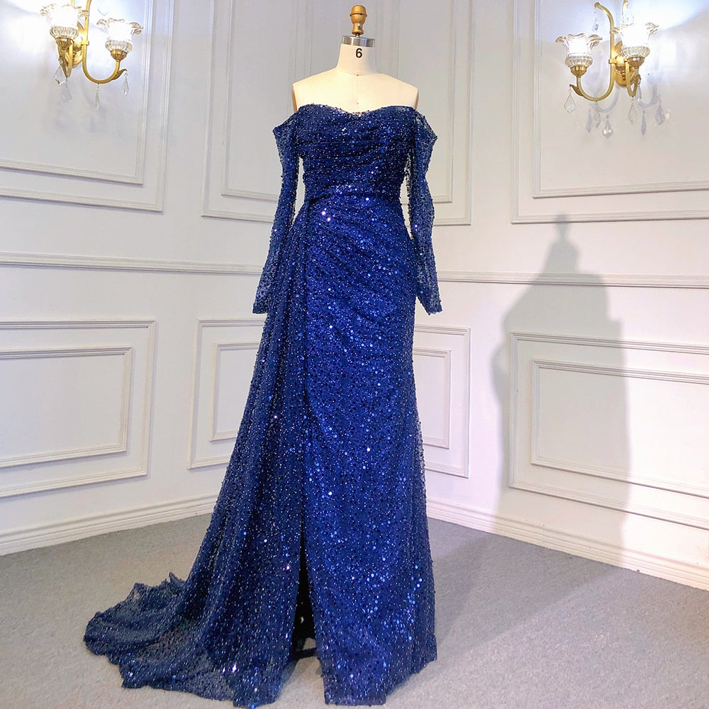 Elegant Beaded Lilac Mermaid Evening Gown with Overskirt for Women - Serene Hill LA71630 | Perfect for Prom, Wedding, and Formal Party Dresses