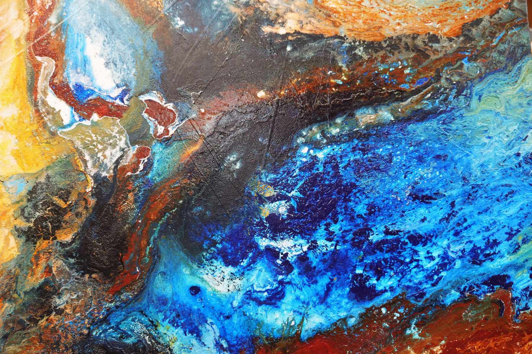 Australian Delta 120x120cm Blue Rust Textured Abstract Canvas Wall Art - Modern Home Decor for Living Room, Bedroom & Office