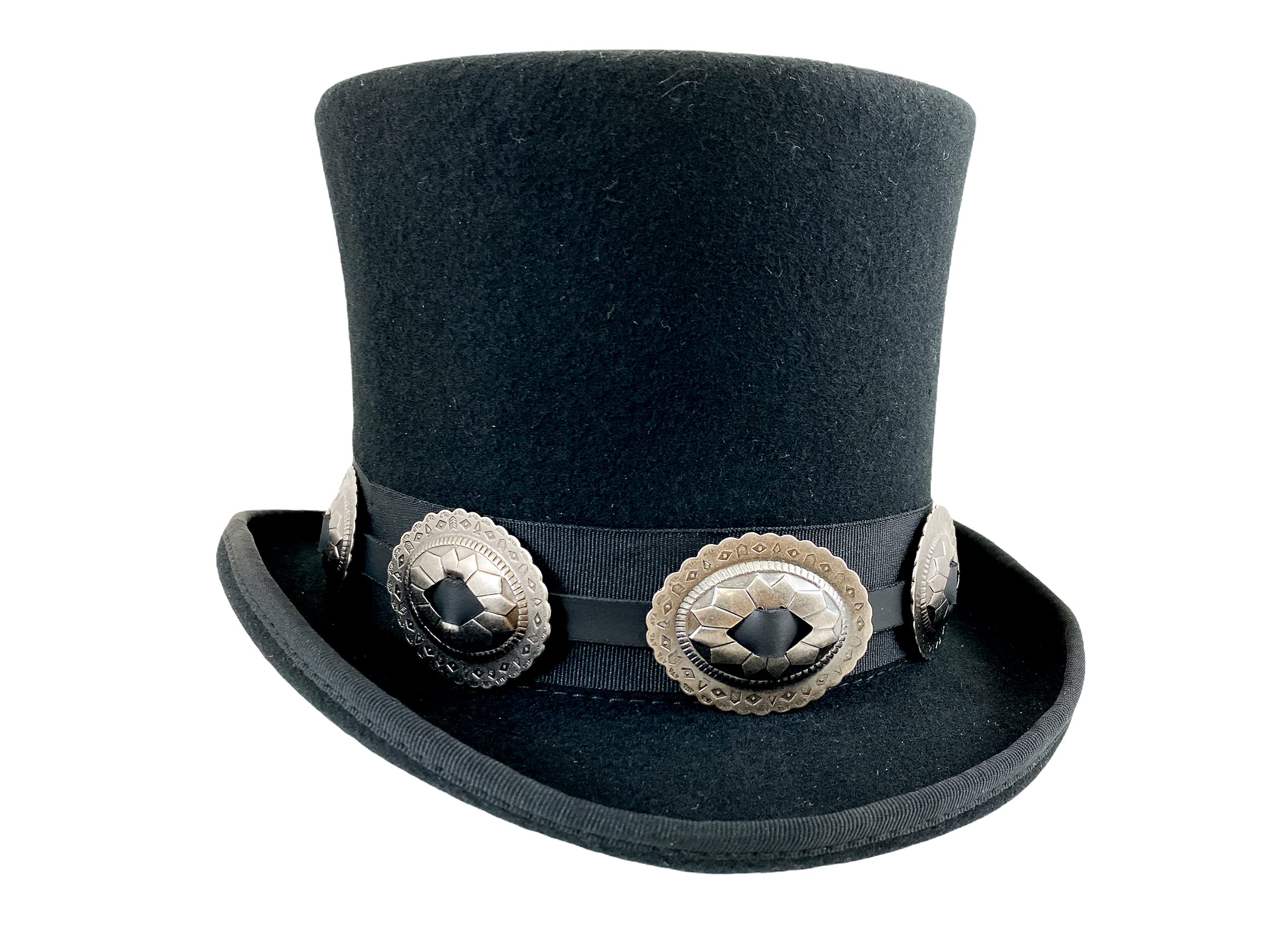Tophat Mad Hatters Silver Concho Wool Felt Cowboy Hat - Punk Rock Goth Western Style Hat for Cosplay, Halloween Costume & Music Festival Outfits