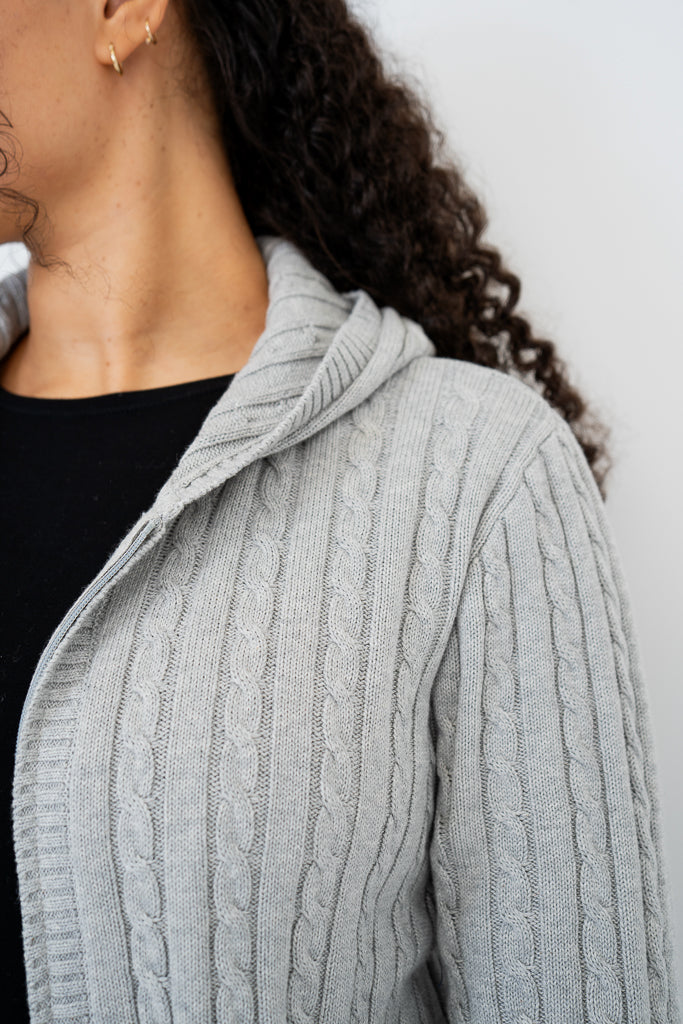 Elsie Sweater Women's Silver Cotton Knit Pullover - Cozy Casual Wear for Fall & Winter Fashion