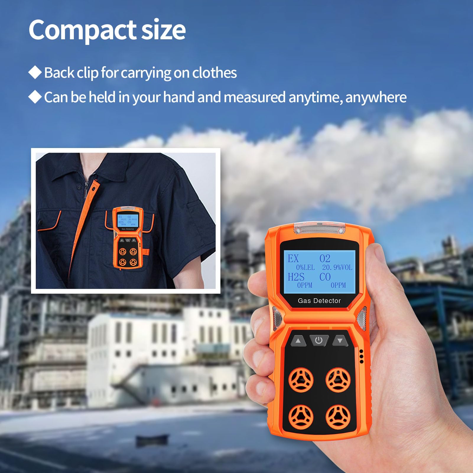 CHNADKS 4-in-1 Portable Gas Detector - H2S, O2, CO & LEL Monitor with Vibration, Audible & Visual Alarms | Rechargeable LCD Gas Sniffer for Industrial Safety, Confined Space & Home Use