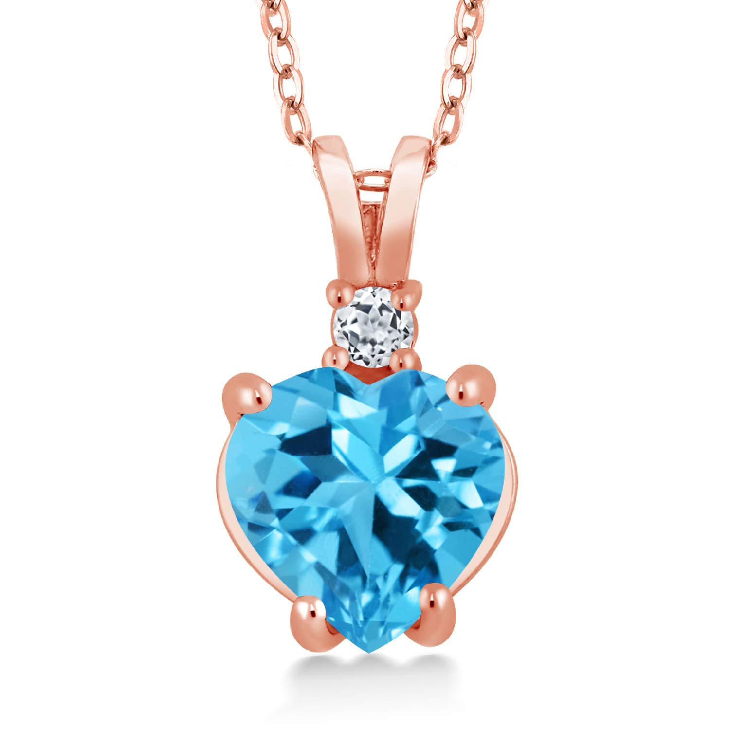 2.39 Ct Swiss Blue Topaz & White Topaz 18K Rose Gold Plated Silver Pendant Necklace - Elegant Jewelry Gift for Women, Perfect for Weddings, Anniversaries & Special Occasions
