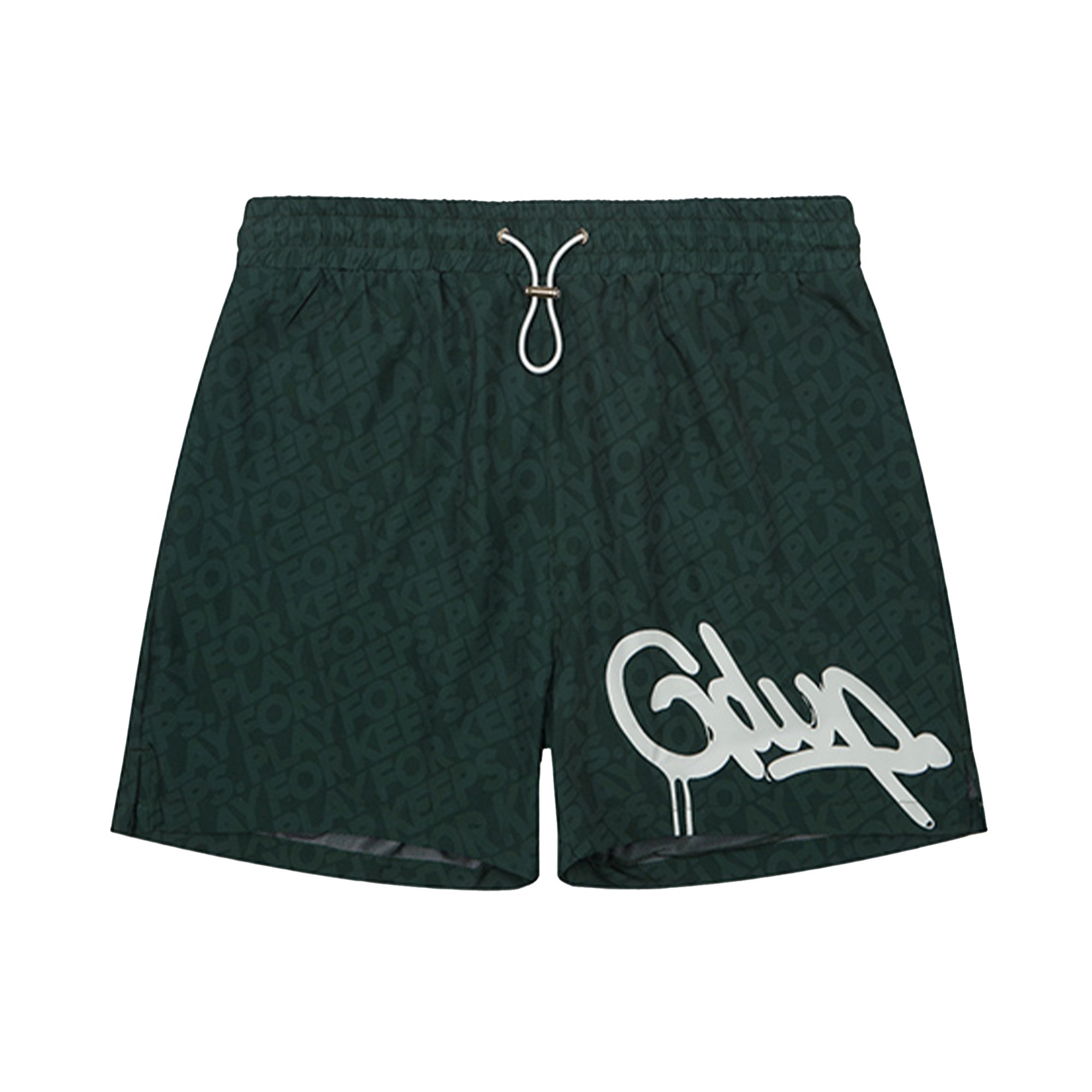 **Geedup Handstyle Play For Keeps Monogram Swim Shorts for Men - Forest Green & White (2024) - Perfect for Beach, Pool, and Summer Vacations**
