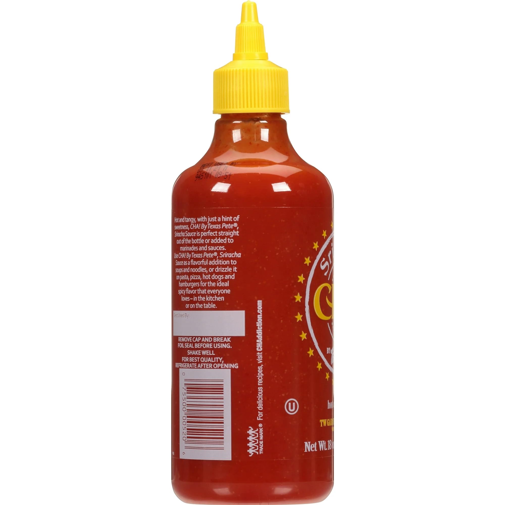 Texas Pete Sriracha Hot Chile Sauce 18oz - Spicy Sriracha Flavor for Cooking, Dipping & Grilling - Perfect for Asian Dishes, Wings & Burgers