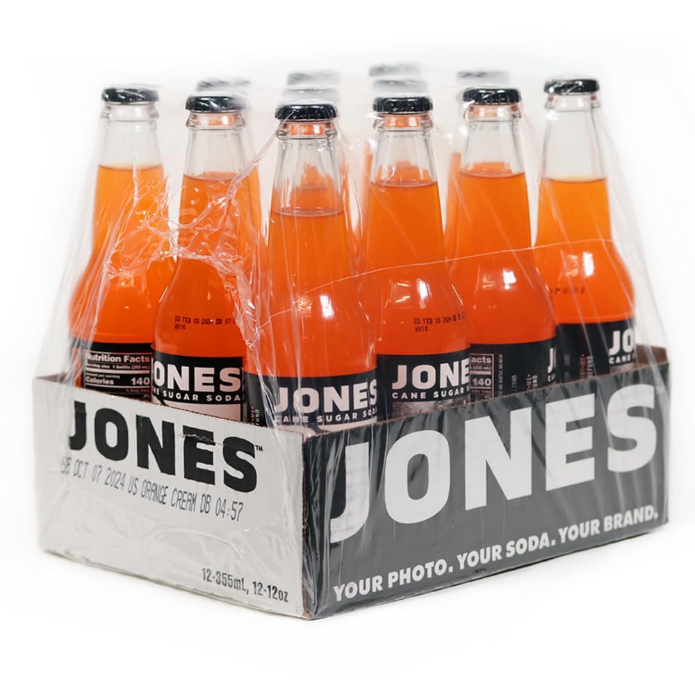 Jones Soda Co. Orange Cream Flavor - 12-Pack of 12 Oz Glass Bottles | Original Craft Soda Made with 100% Pure Cane Sugar | Refreshing Pop Beverage for Parties, BBQs & Summer Gatherings