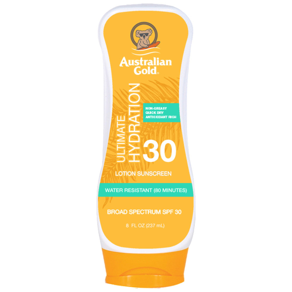 Australian Gold Ultimate Hydration Lotion SPF 30 | 8 oz Sunscreen Moisturizer for Dry Skin | Daily Face & Body Protection for Beach, Pool & Outdoor Activities