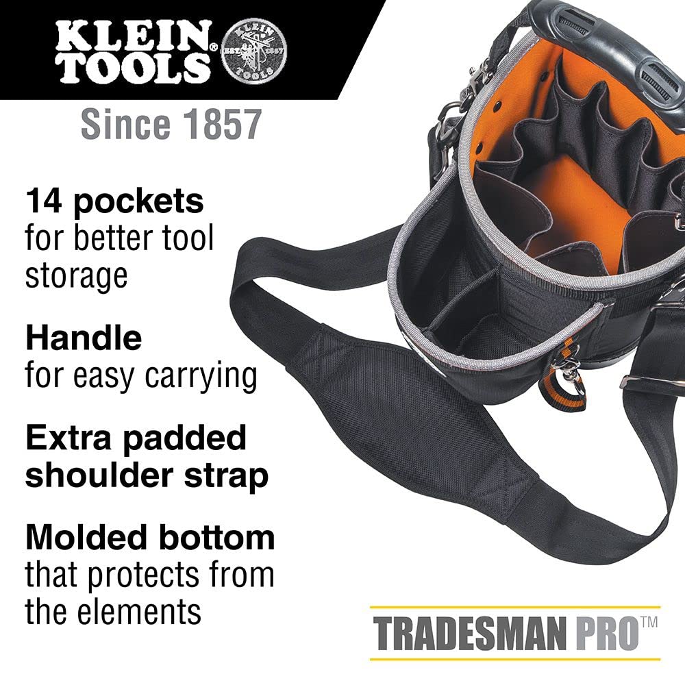 Klein Tools 55419SP-14 Professional Tool Bag with 14-Piece Screwdriver Set & Accessories | Heavy-Duty Storage for Electricians, Contractors & DIY Home Repairs