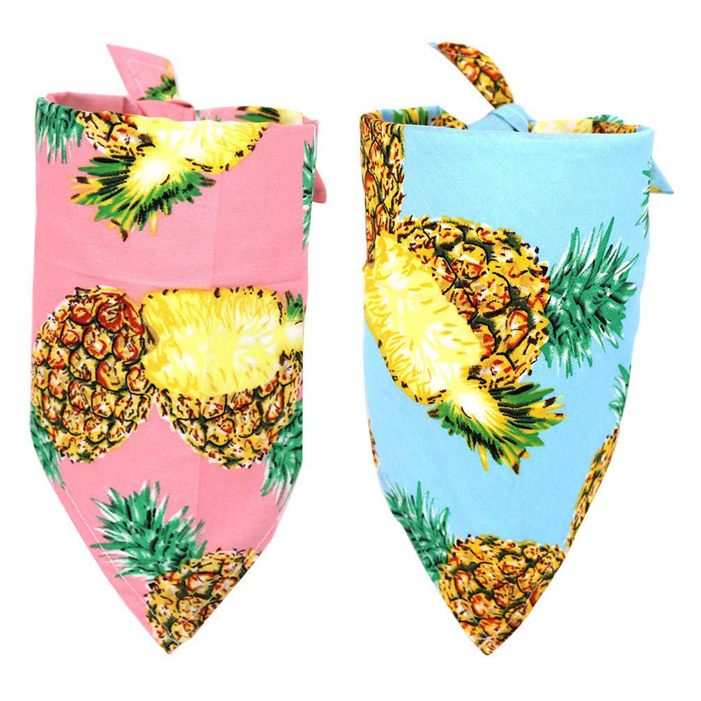 POPETPOP 2-Pack Dog Bandanas - Hawaiian Fruit Pattern Triangle Scarves & Bibs for Small, Medium, Large Dogs - Washable Pet Kerchief Set for Birthday, Wedding, Party - Random Color Dog Accessories for Daily Walk, Photo Shoot, Holiday Celebration