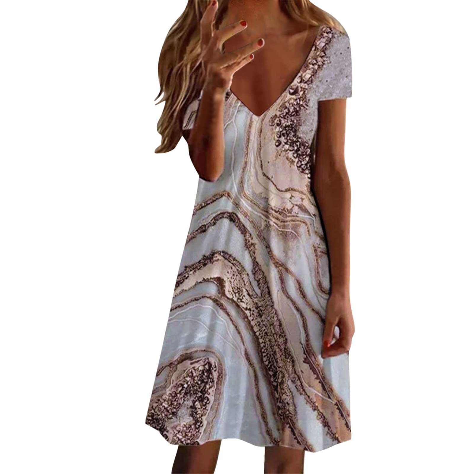 Xiloccer Women's Floral Print V-Neck Casual Dress - Short Sleeve Summer Dress for Beach, Vacation & Everyday Wear