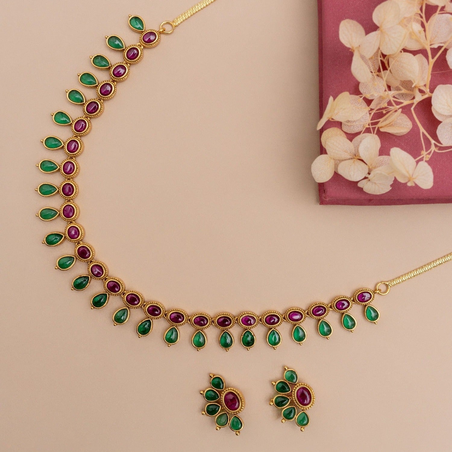 Parama Antique Multi Kempu Necklace Set - Handcrafted Ethnic Jewelry for Women, Traditional Indian Bridal Necklace - Perfect for Weddings, Festivals & Cultural Events