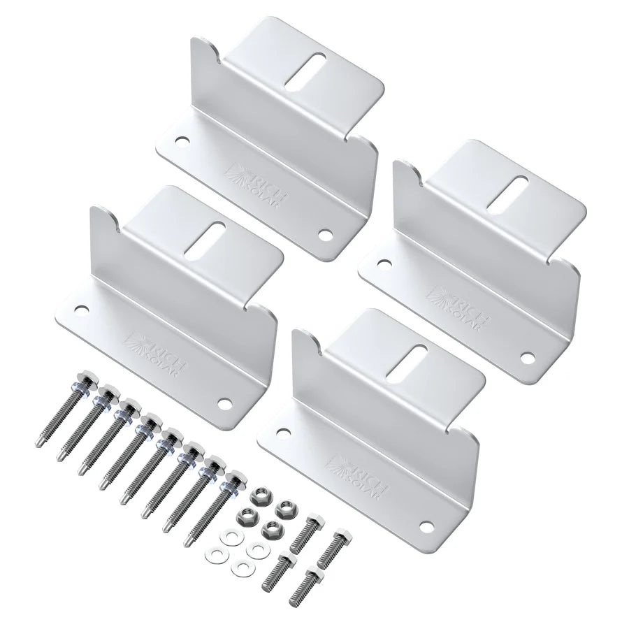 Premium Solar Panel Mounting Z Brackets with Stainless Steel Screws - Set of 4 for RV, Boat & Off-Grid Solar Installations - Heavy Duty Aluminum Solar Racking Hardware
