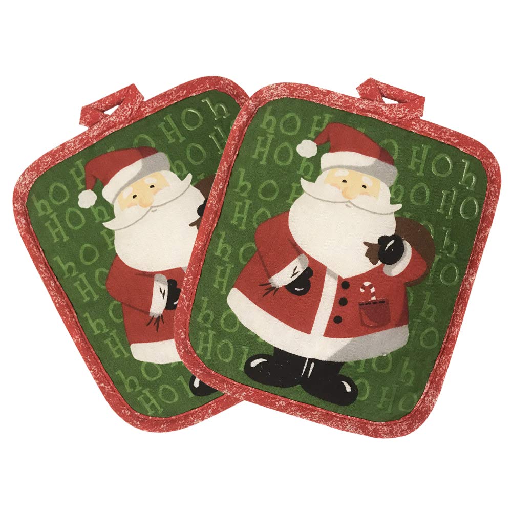 Premium 5-Piece Kitchen Towel Set - 2 Linen Towels, 2 Pot Holders & 1 Oven Mitt - Lobyn Value Pack (X-Santa) - Perfect for Cooking, Baking & Holiday Decor
