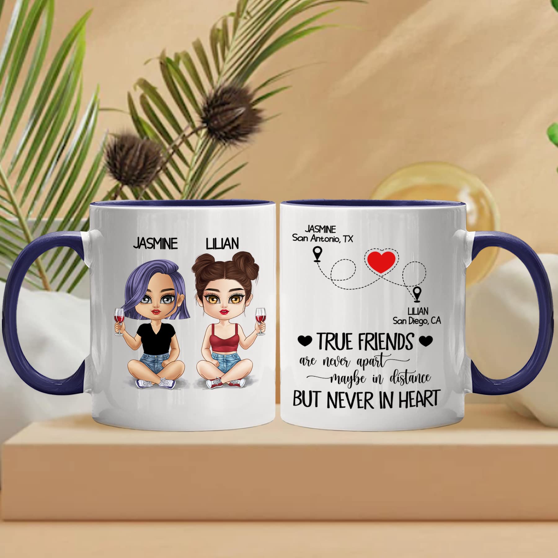 Personalized Best Friend Mugs for Women - Custom Name Coffee Cup Gift for BFF, Bestie & Long Distance Friendships - 11oz Ceramic Mugs for Coffee, Tea & Hot Drinks - Perfect for Birthdays, Anniversaries & Friendship Day Gifts