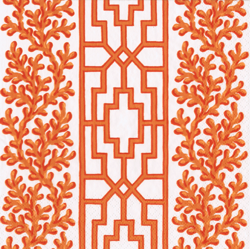 Elegant Coral and Trellis Pattern Cocktail Napkins - Set of 20 Premium Paper Napkins for Parties, Weddings & Home Decor - Absorbent & Decorative Drink Napkins for Beverages, Cocktails & Special Occasions
