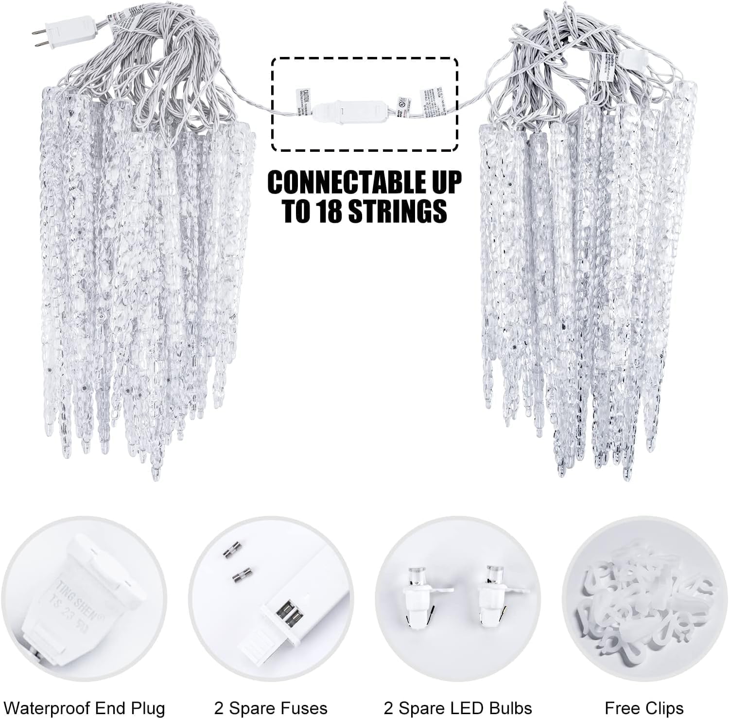 Minetom 20ft 100 LED Waterproof Outdoor Icicle Christmas Lights - Connectable Warm White Twinkling Crystal String Lights with Clips for Eaves, Perfect for Holiday Decorations, Patio Lighting, and Winter Wedding Decor