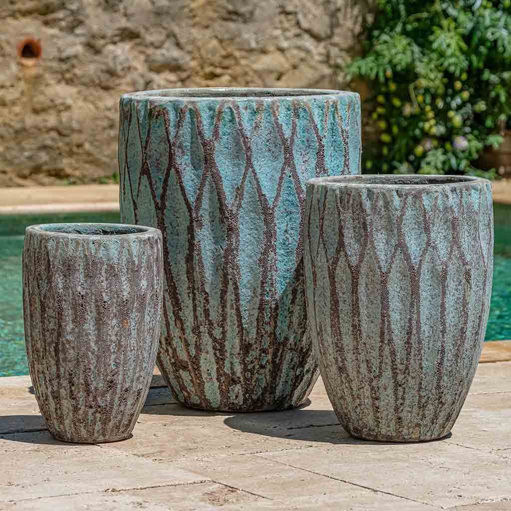 Campania International Tortona Verdigris Planter Set of 3 - Outdoor Garden Decor for Patio, Balcony & Porch