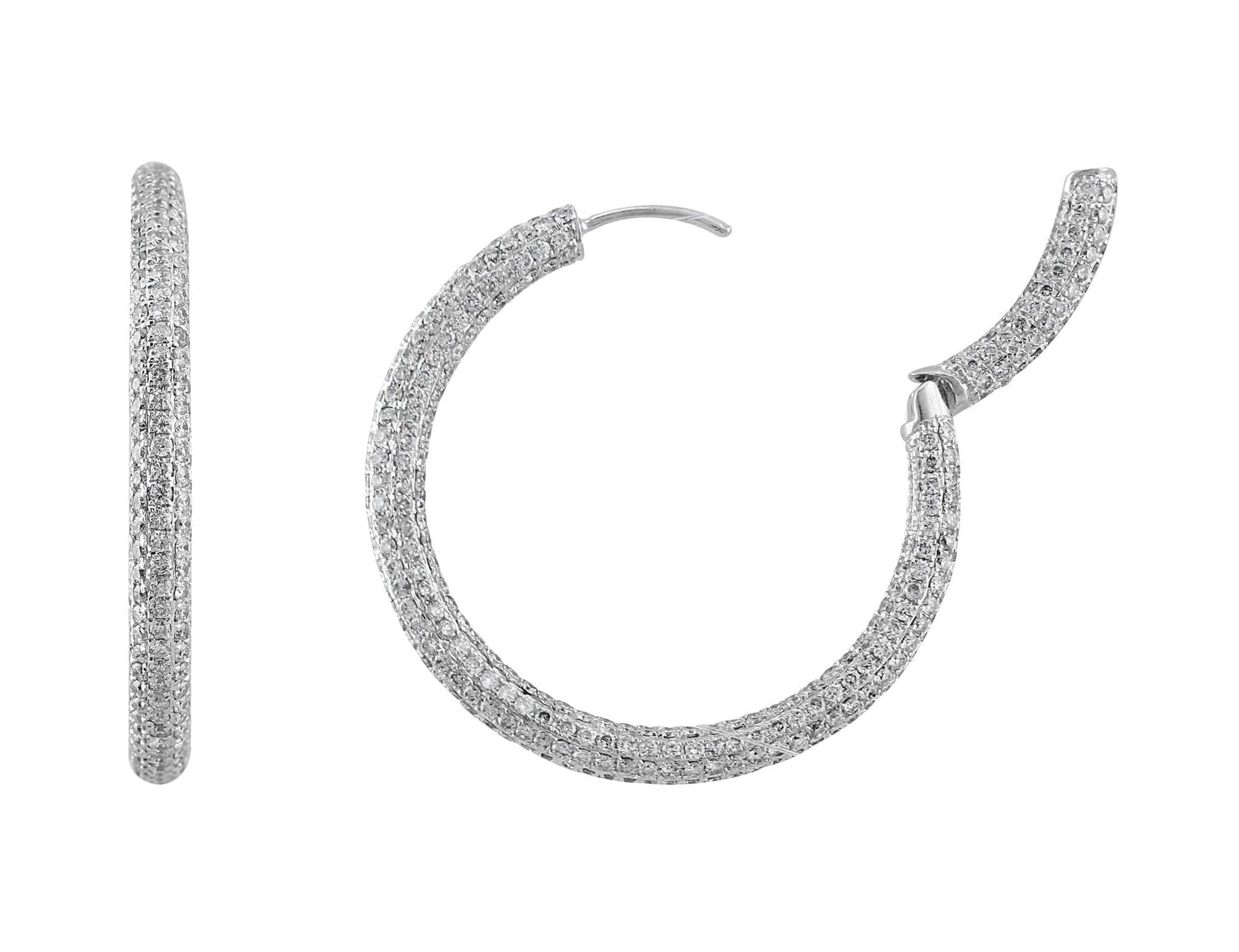 18K White Gold Full Pave Diamond Eternity Hoop Earrings for Women - Sparkling Wedding, Anniversary & Evening Party Jewelry Gift