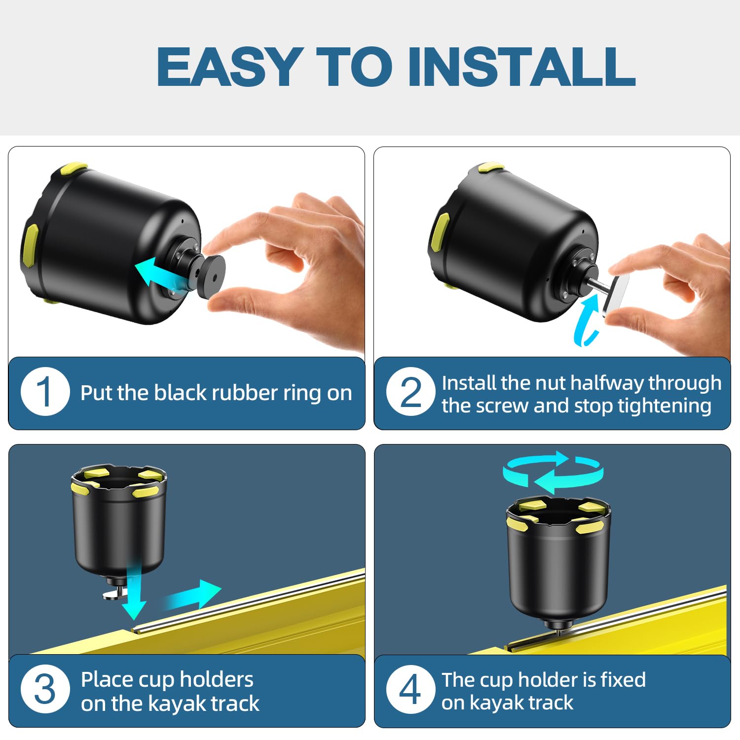 **Kayak Cup Holder with Rubber Tab - Multifunctional Kayak Accessory for Water Bottles, Phones & Fishing Tools - Track Mount Installation - Perfect for Kayaking, Fishing & Outdoor Adventures**