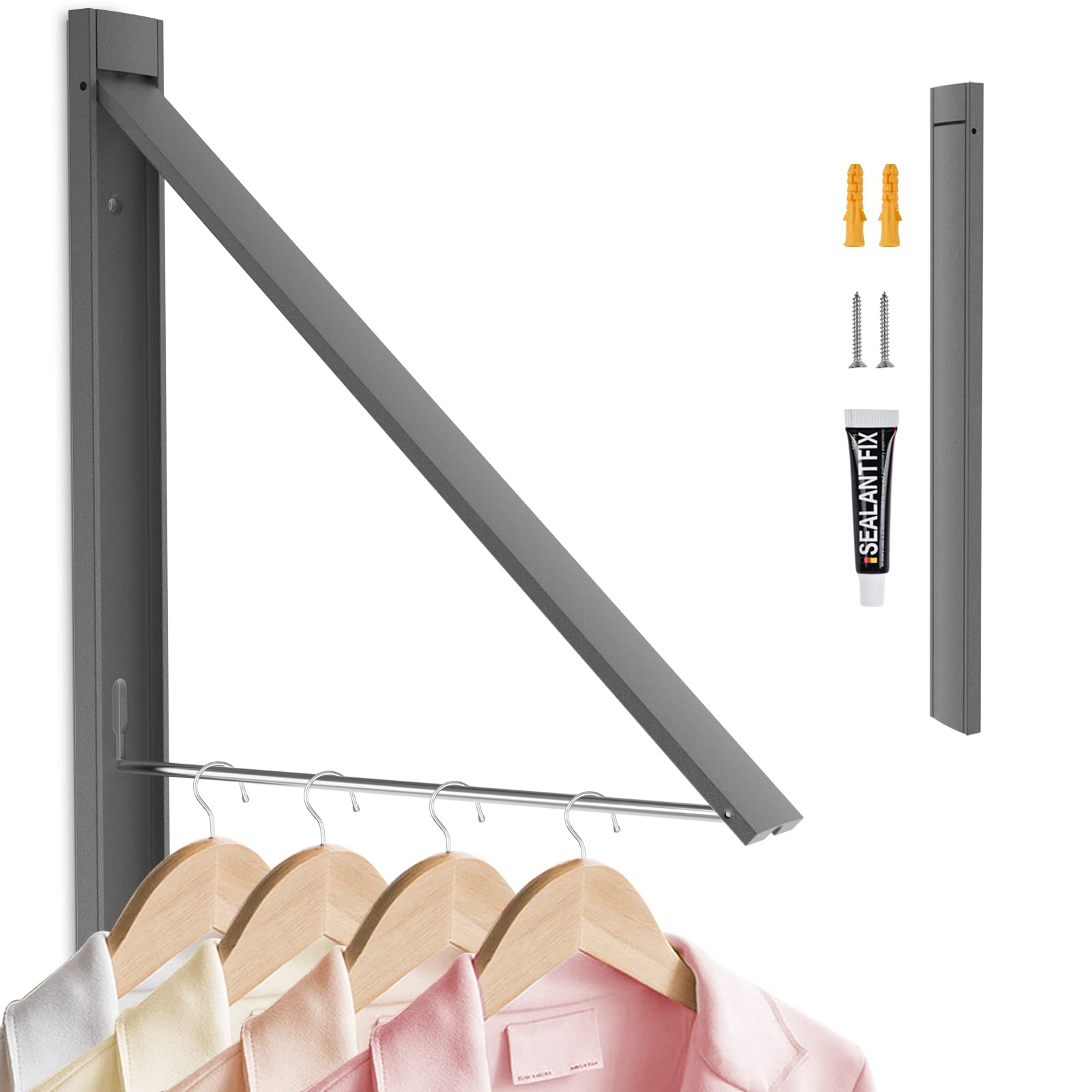Space Saving Wall Mounted Retractable Clothes Drying Rack - Foldable Laundry Hanger for Small Spaces, Closet & Bathroom Organization - Rustproof Aluminum, Easy Installation - Perfect for Apartments, Dorms & RV Living