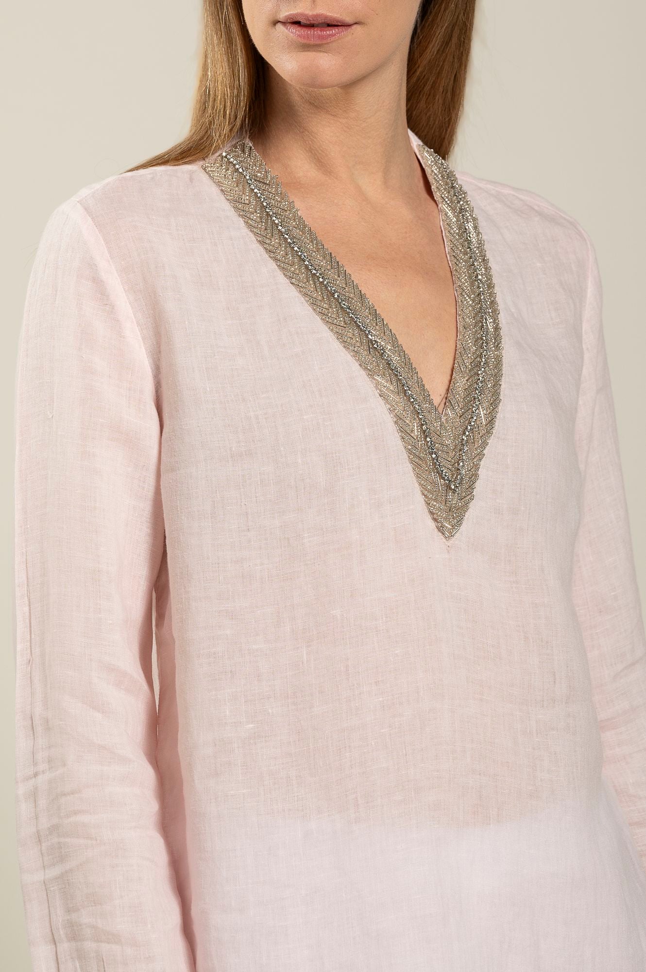 Elegant Long Sleeve V-Neck Blouse with Sequin Details - Women's Fashion Tops for Work, Party & Special Occasions