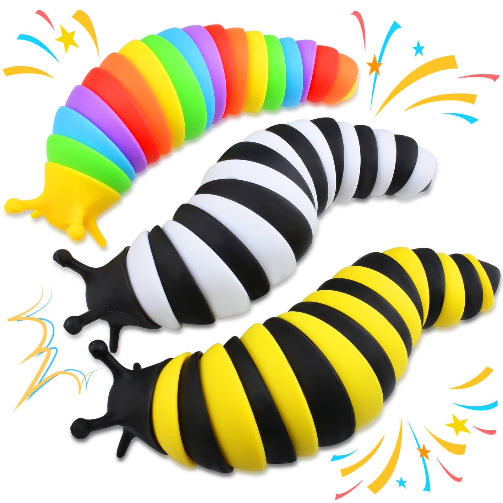 Cevioce Fidget Slug Toy for Kids & Adults - 3Pcs Sensory Toys for Autism & Stress Relief - Perfect for ASMR & Birthday Gifts