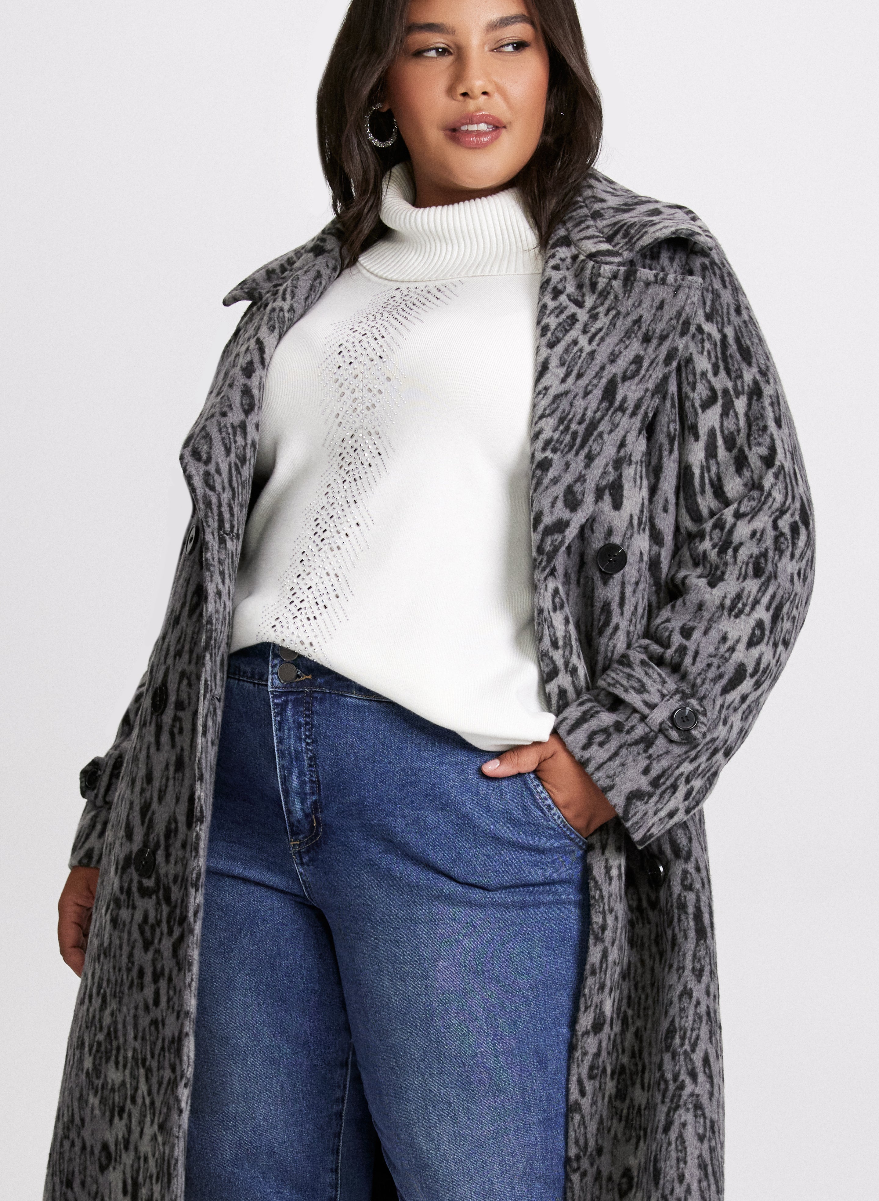 Bernardo Women's Faux Fur Leopard Print Coat - Winter Warm Long Coat with Hood, Fashionable Animal Print Jacket for Cold Weather, Perfect for Outdoor Activities and Casual Wear
