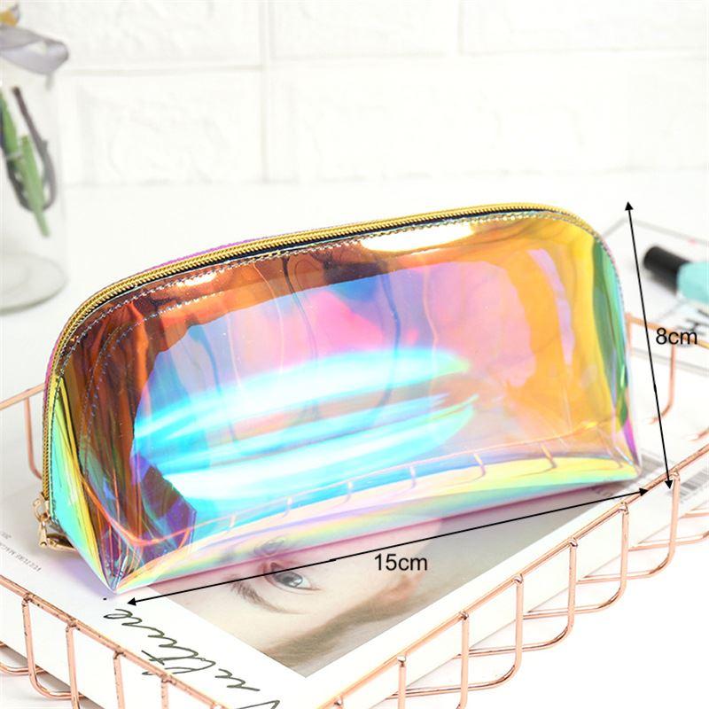 Holographic Cosmetic Bag for Women - Shimmering Makeup Pouch with Mirror, Travel Toiletry Organizer for Purse, Gym, and Vacation Essentials
