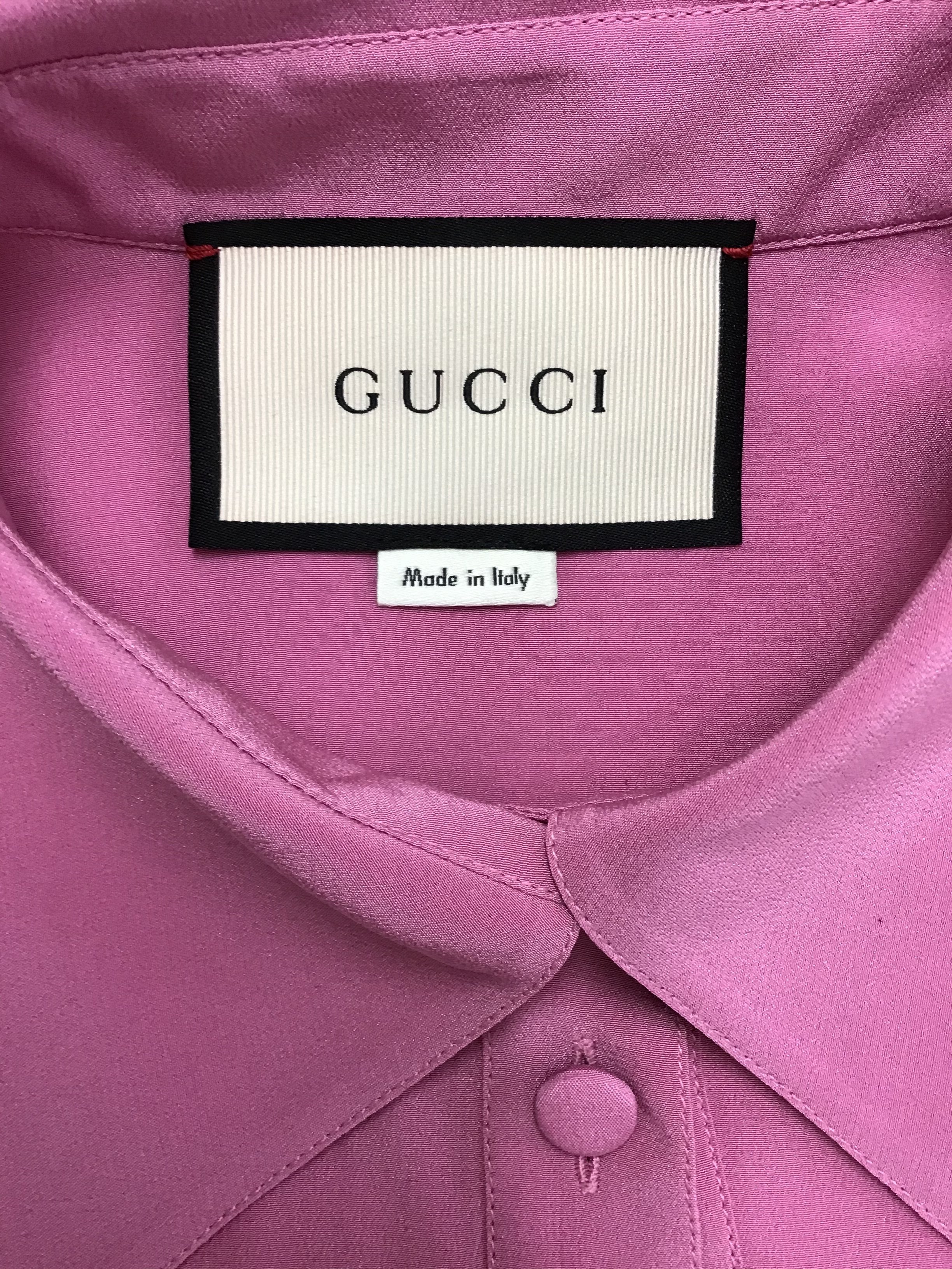 Gucci Pleated Placket Silk Crepe De Chine Blouse for Women - Size M - Luxury Silk Shirt for Office, Party & Special Occasions
