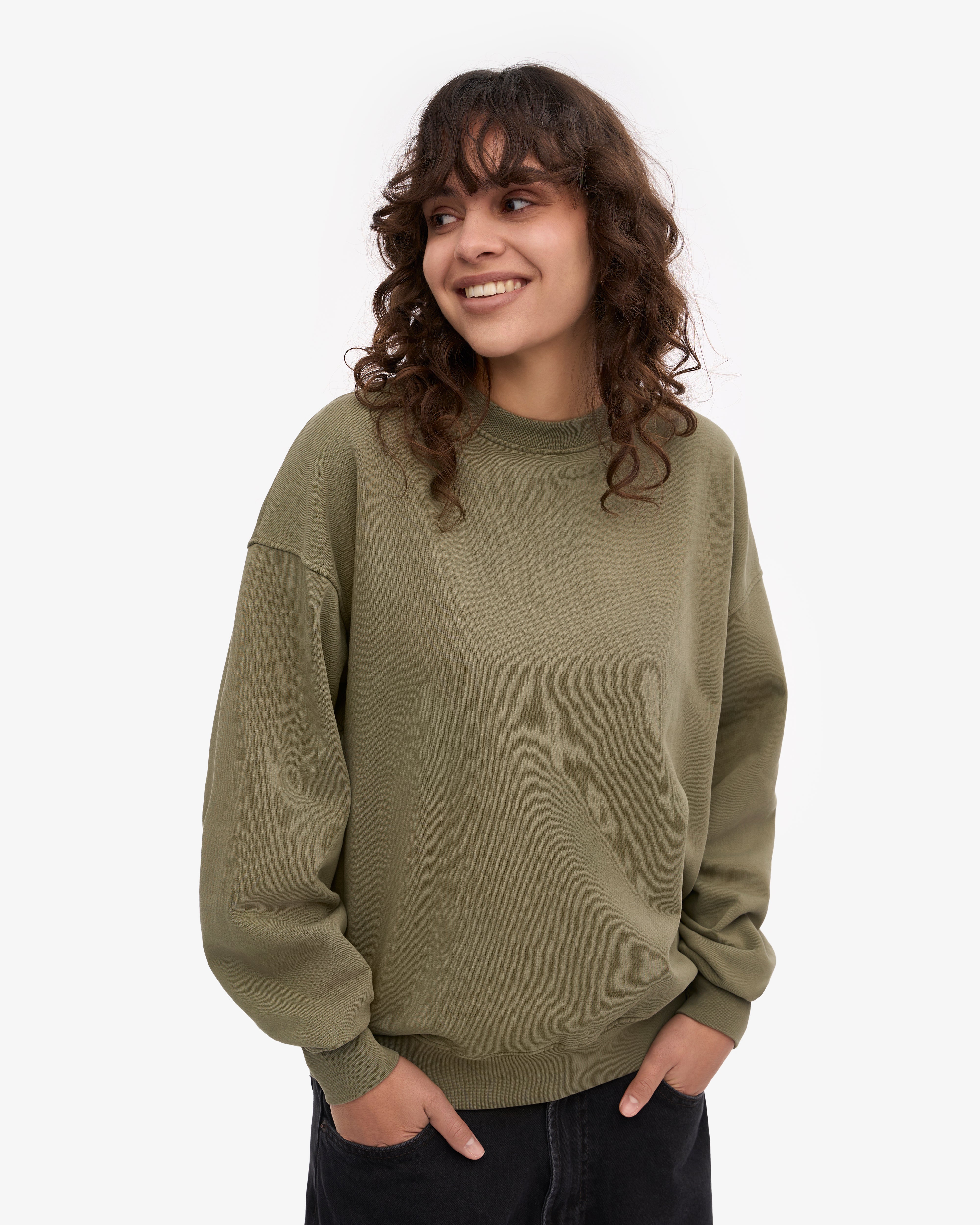 Organic Oversized Crewneck Sweatshirt for Women - Soft & Comfortable Dusty Olive Pullover - Perfect for Casual Wear, Lounge & Outdoor Activities