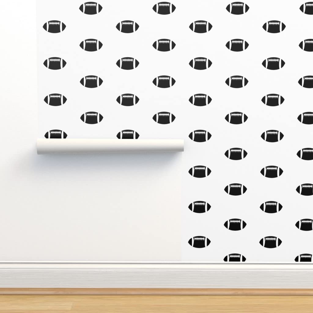 Football Themed Removable Wallpaper 9ft x 2ft - Black & White Sports Design for Baby Boy's Room | Pre-Pasted Peel & Stick Wall Decor by Spoonflower | Perfect for Nursery, Kids Bedroom, and Game Room Accent Walls