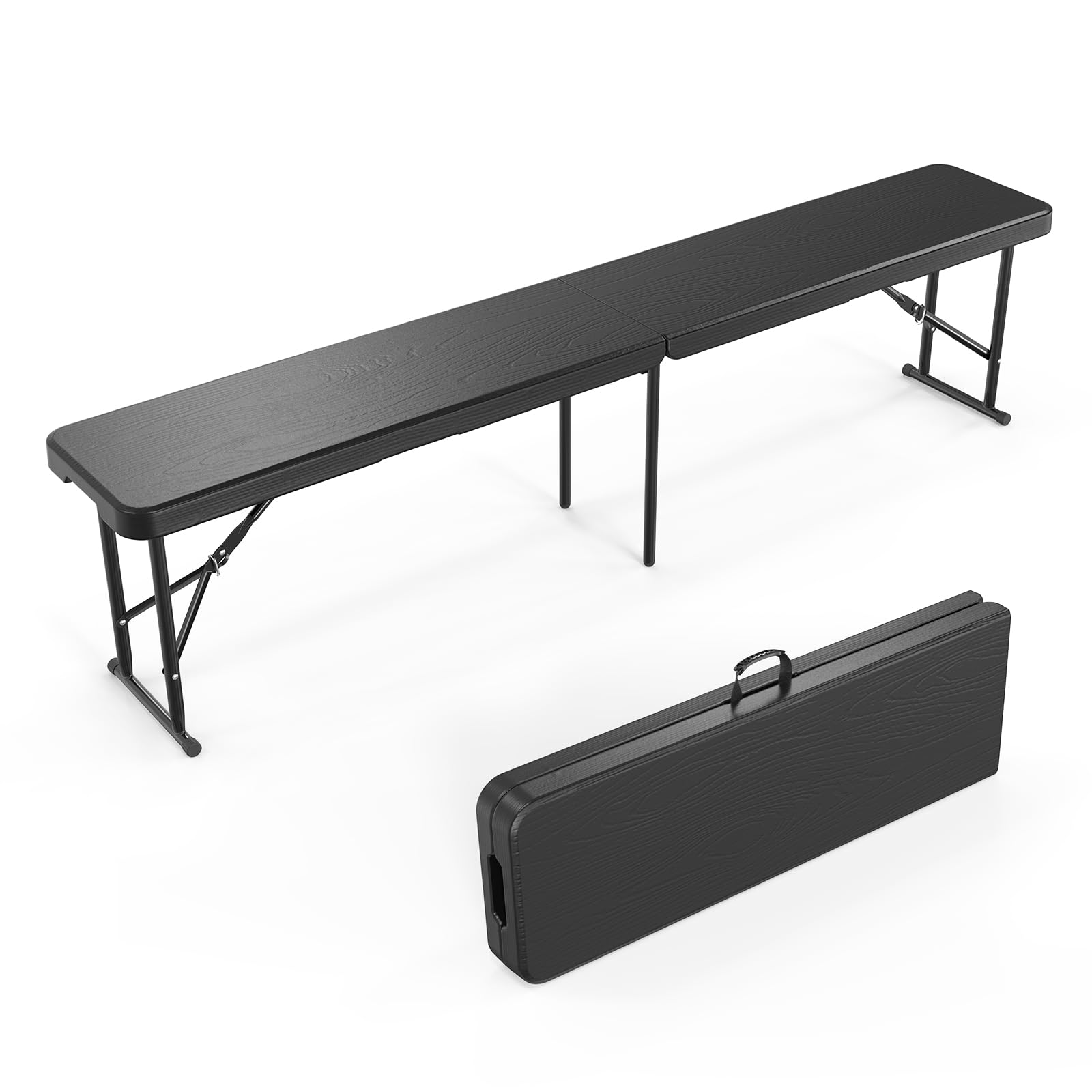 VINGLI 6ft Plastic Folding Bench - Portable Indoor/Outdoor Picnic, Camping, Dining & Garden Seat - Multipurpose HDPE Tabletop with Tree Pattern - Black (1 Pack) - Perfect for Backyard BBQs, Park Outings & Tailgate Parties