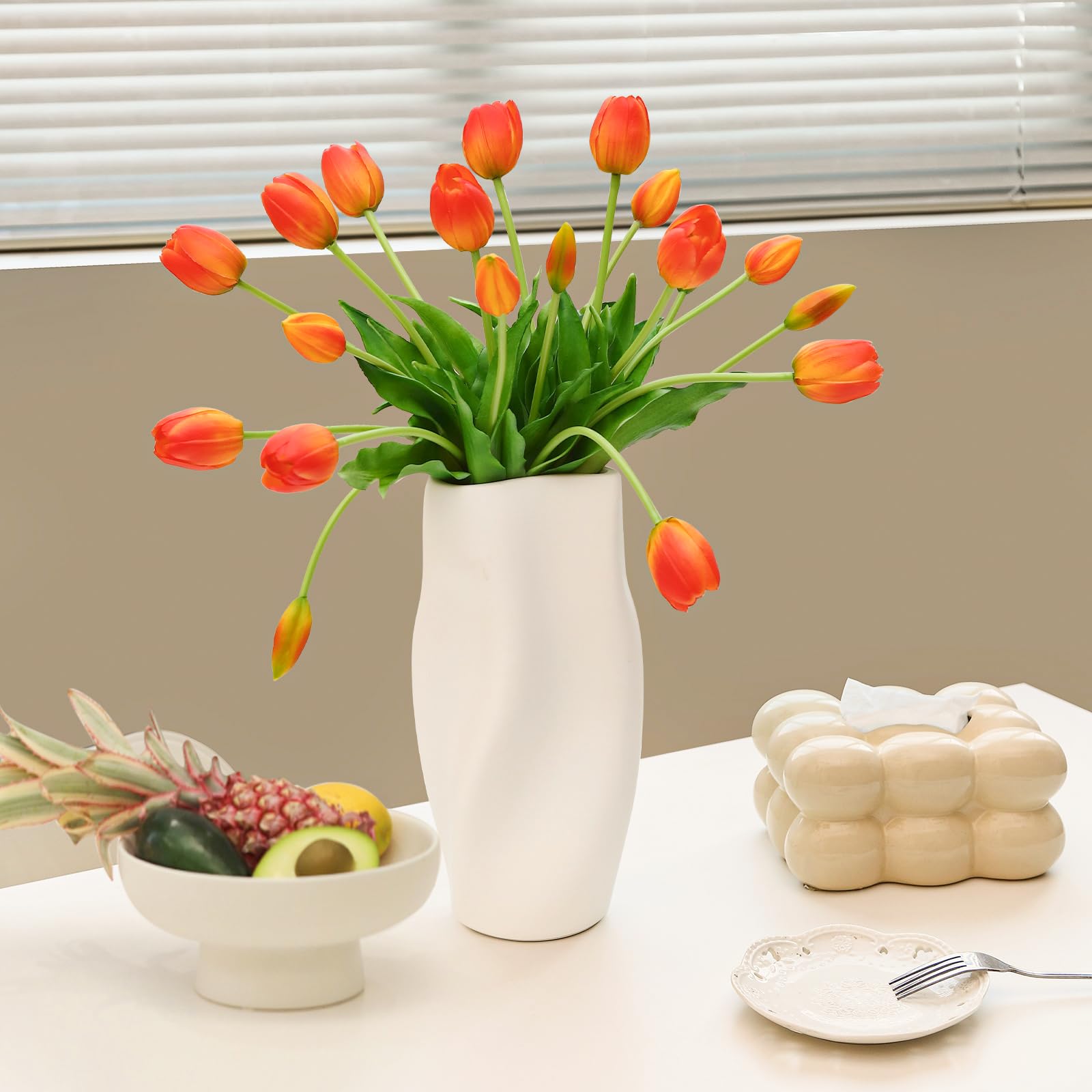 20pcs Real Touch Artificial Tulips Flowers - Faux Latex Tulip Bouquet with Gift Box for Wedding, Party, Home & Room Decoration (Orange) - Perfect for Centerpieces, Tablescapes & Seasonal Displays