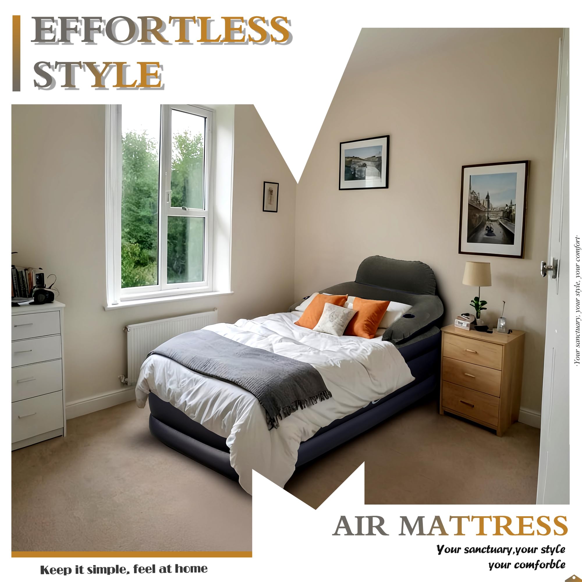 A-ER-FA Twin XL Air Mattress with Headboard - 3 Minute Quick Inflation, 20 Inch Height, Flocked Top - Perfect for Home, Guest Room, Travel & Camping - Comfortable Portable Bed for Indoor and Outdoor Use