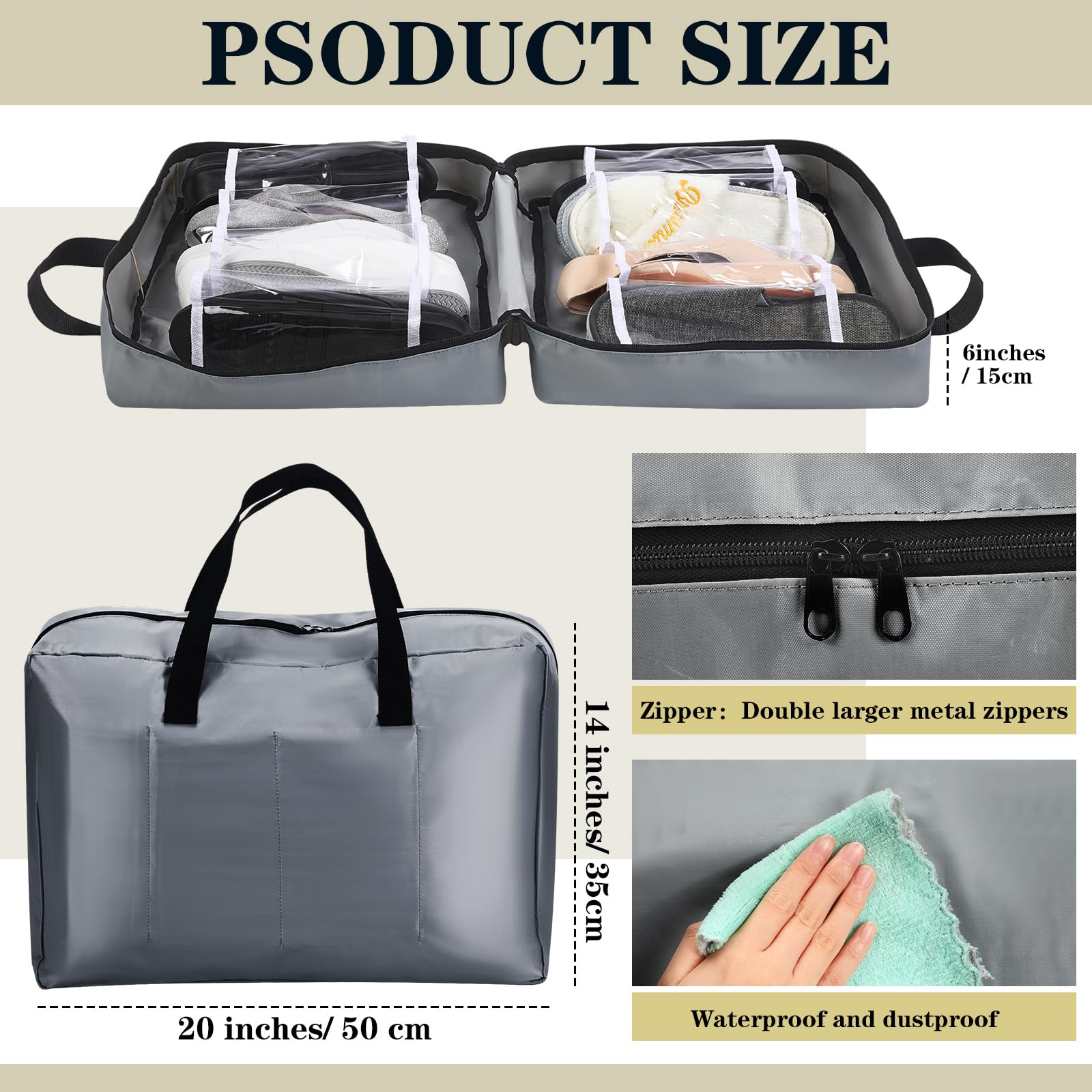 2 Pcs Light Gray & Beige Travel Shoe Bags with Handles - Portable Shoe Organizer for Luggage, Gym, or Vacation - Perfect for Sneakers, Heels & Sandals Storage
