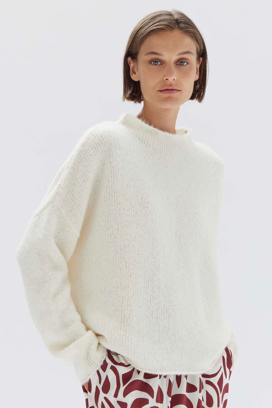Apolline Cream Rolled Mock Neck Alpaca Wool Blend Knit Sweater for Women | Soft Winter Pullover for Casual & Office Wear