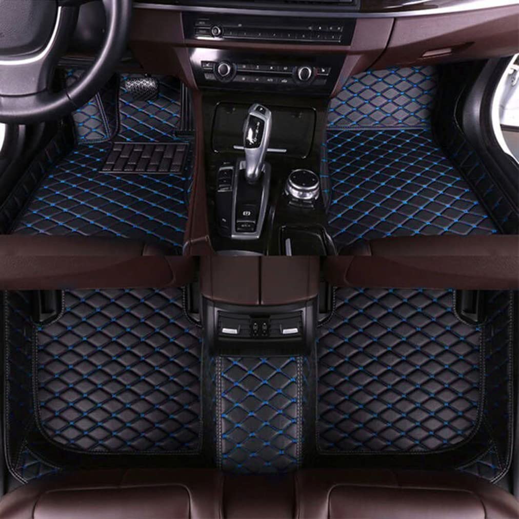 Premium Leather Luxury Car Floor Mats for Audi A6 C6 (2001-2011) - All Weather Protection, Non-Slip, Waterproof Carpet Liners in Black & Blue - Perfect for Daily Commute, Road Trips & Winter Driving