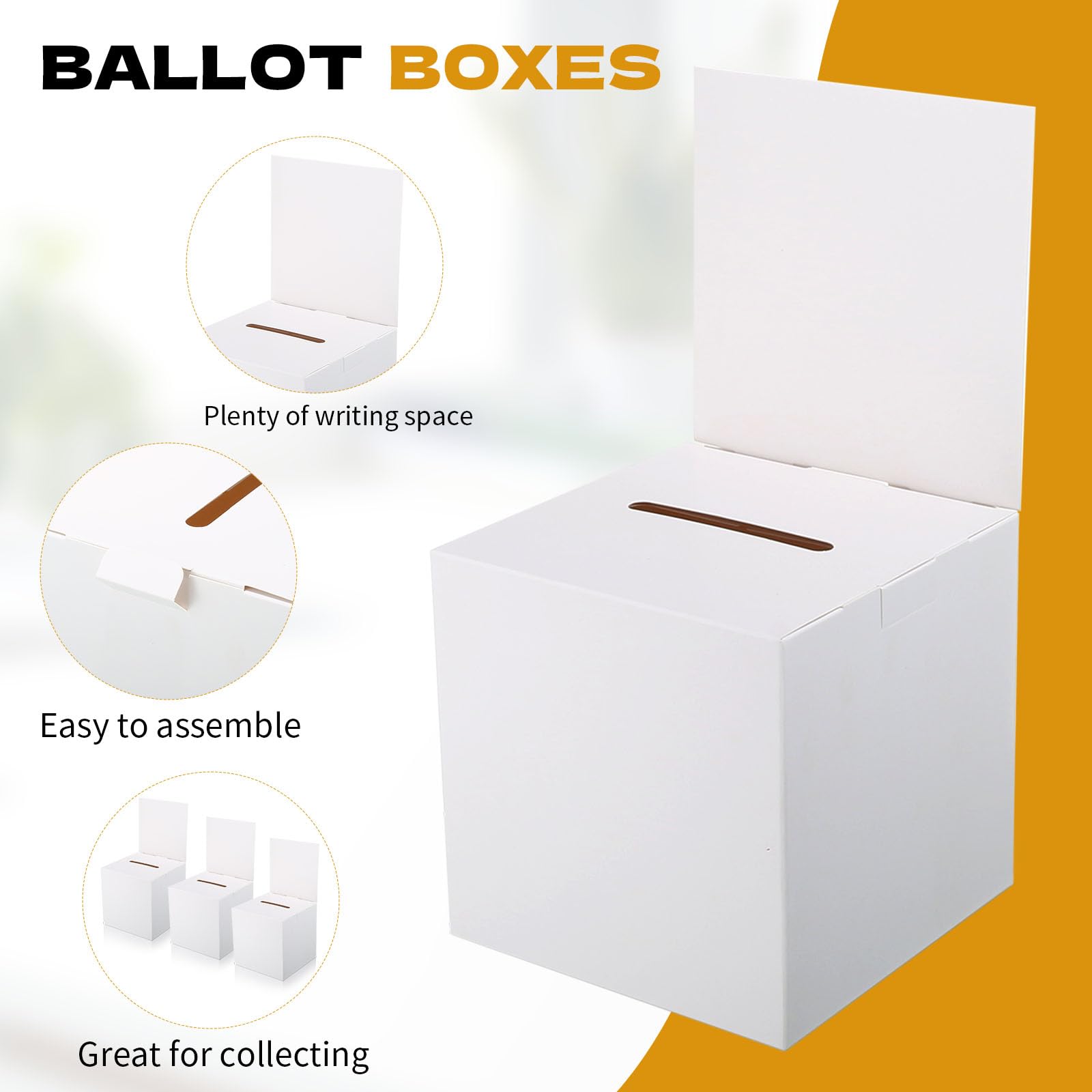 4-Piece Bulk Raffle Box Set with Slots & Removable Header - Ballot, Donation, Voting Box for Fundraising, Auctions, Charity Events - Perfect for Ticket Collection, Suggestion Boxes & Contest Voting